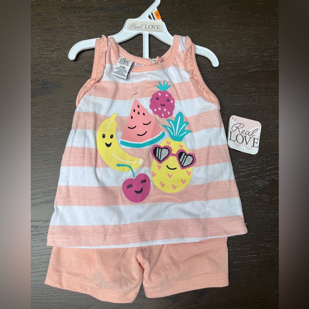 Kids Fruit Print Matching Set - Pink and White